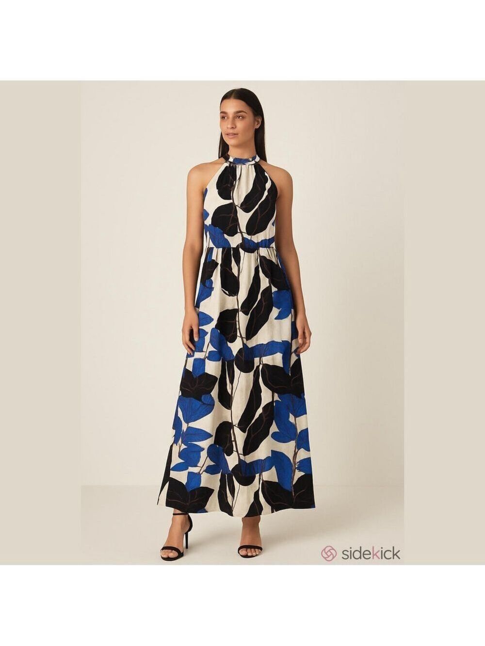 sofia by sofia vergara Blue, Black & Cream Halter Maxi Dress, Size 22,  (0019)